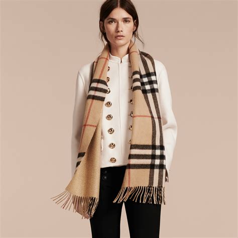 burberry giant check scarf camel|burberry reversible check cashmere scarf.